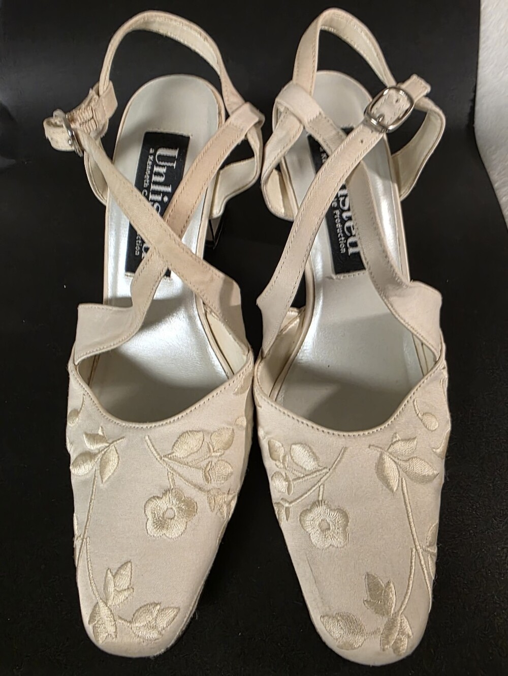 Unlisted by Kenneth Cole Women's Cream Floral Embroidered Slingback Heels Size 6